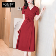 裙子女夏酒红色设计感小众连衣裙2024年夏季长款显瘦气质长裙