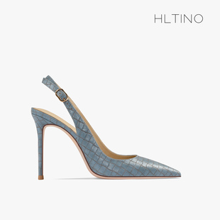 hltino2024年夏季尖头高跟鞋，细跟后空气质女士，包头凉鞋仙女风