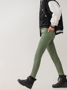 潮流个性军绿色网红牛仔裤，男修身裤男生小脚裤