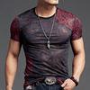 男士冰丝短袖t恤2024潮牌中国风，复古红色印花高端半袖男潮流