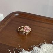 花朵珍珠珐琅排钻女生指环，蝴蝶装饰戒指，女小众设计高级感夸张食指