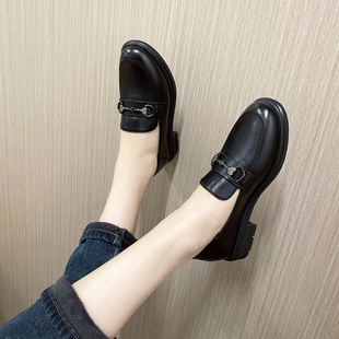 巨日乐福鞋女2023春季2414112百搭低跟简约时尚小皮鞋单鞋