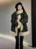 美式复古皮毛一体羊羔毛外套(毛，外套)女冬高级设计感加绒加厚麂皮绒机车服