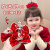 中国红新年发夹立体蝴蝶结夹子，头饰女童过年发饰，女孩拜年发卡