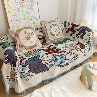 北欧小众沙发罩全盖沙发毯单人沙发巾房间装饰床盖巾墙面布置挂毯