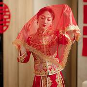 玛丽苏*红盖头新娘，纱金丝秀禾高级结婚方形红色软纱刺绣2023