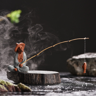 姜太公钓鱼摆件创意陶瓷翁老头鱼缸，假山造景家居，客厅人物禅意摆设