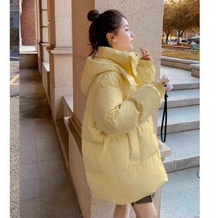黄色学生羽绒服女小个子中长款棉服冬季2023超好看棉袄宽松