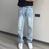 美式复古风格vintage浅蓝直筒，牛仔裤男cleanfit窄版显高显瘦长裤