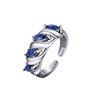 原创蓝色马眼锆石小众设计s925纯银复古泰银戒指女潮酷气质指环