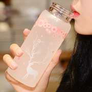 韩版简约磨砂玻璃杯可爱女学生清新便携花茶杯子韩国创意ins水杯