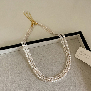法式复古高级感极细2mm珍珠个性，简约百搭气质小众短款项链锁骨链