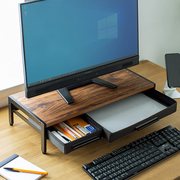 日本SANWA增高台显示器屏幕支架桌面收纳置物架护颈电脑托架桌面增高笔记本底座带抽屉键盘整理抬加高