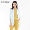 白领夏女白色黄色条纹，褶西服领一粒扣中袖大外衣ol-tiaowz21-681