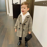 韩版时尚男宝宝春季薄棉中长款呢子，外套1-2到3-4岁多小男孩春秋装