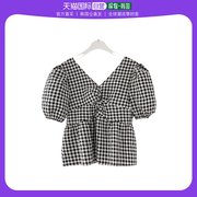 韩国直邮miamasvin艾登格子雪纺衫A-DEN格子雪纺衫编织细节立体