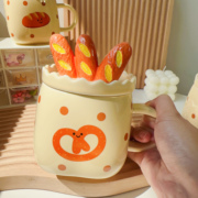 日式创意陶瓷马克杯带盖大容量咖啡杯带勺子水杯情侣早餐杯牛奶杯