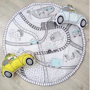 ins北欧家居儿童汽车，公路圆形爬行垫游戏地垫地毯宝宝装饰