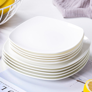 纯白骨瓷盘子菜盘家用创意，景德镇陶瓷餐具方形沙拉深盘炒菜汤盘