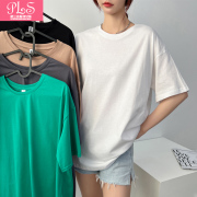 夏季韩版圆领纯白宽松白色大码休闲中长款短袖体恤上衣内搭女