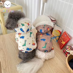 「lazypet」韩国宠物星球，恐龙图案保暖轻巧可拆卸连帽羽绒服