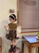 童装韩版2022秋季女童衬衫洋气秋儿童宝宝复古花苞裙皮两件套