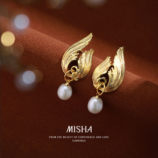 天使翅膀珍珠耳钉女纯银S925银针高级感耳饰耳环气质轻奢小众设计