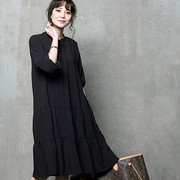 韩国2024夏季韩版女宽松显瘦遮肚大码长袖气质雪纺连衣裙