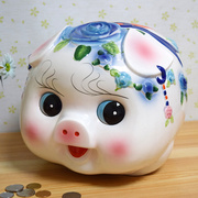 超大号蝴蝶结陶瓷小猪存钱罐，招财金猪，储蓄罐猪硬币储钱罐客厅摆件