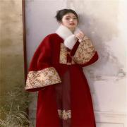 新中式双面羊绒红色大衣毛呢外套敬酒服新娘结婚便装订婚礼服穿搭