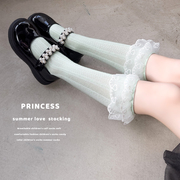 洛丽塔公主裙女童袜子中筒袜蕾丝萝莉儿童袜子白色黑色小腿袜网袜