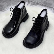 马丁靴女款2023平底秋季短靴子黑色短筒女靴子小个子工装靴