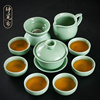 青瓷功夫茶具套装陶瓷，家用办公室盖碗泡茶壶，茶杯洗茶道干泡盘整套