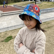 蓝印花布双面儿童帽子棉麻可折叠布帽春夏遮阳帽，民族风花布儿童帽