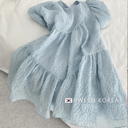女童连衣裙2024夏季韩版花朵宽松泡泡袖拼接儿童网红大童裙子