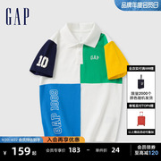 Gap男童2024夏季洋气撞色拼接短袖T恤儿童装运动polo衫466027