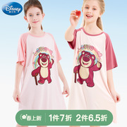 迪士尼女童睡裙夏短袖(夏短袖)薄款儿童睡衣莫代尔女孩宝宝，草莓熊亲子(熊亲子)大童