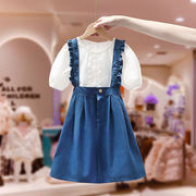 女童背带裙套装连衣裙夏装2024短袖洋气韩版中大童两件套裙子
