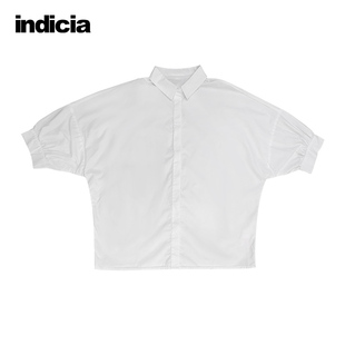 indicia白色纯棉衬衫上衣，蝙蝠袖短袖衬衣女，夏季时尚标记女装