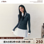 7shiftin原创设计学院风灰白修身假两件polo领针织，长袖毛衣女(毛衣女)款