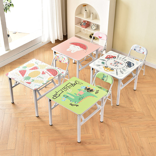 儿童学习桌卡通家用折叠书桌，吃饭写字台幼儿园桌椅套装简易方桌矮
