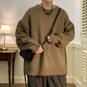 美式复古毛衣男冬季设计感小众，宽松加厚慵懒针织衫外套毛线衣(毛线衣)