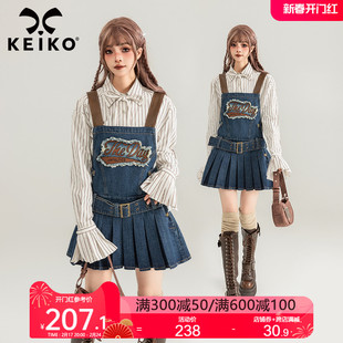 keiko美式复古牛仔背带，连衣裙2024春夏甜辣洋装，无袖收腰显瘦短裙