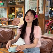 三木子~2024年小众设计感韩版毛毛短袖粉色毛衣针织衫上衣女