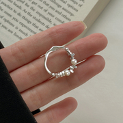 925纯银碎银子珍珠戒指女轻奢小众设计感指环食指高级感素圈戒子