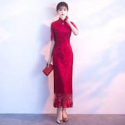 红色新娘敬酒服旗袍2023修身长款复古中国风中式结婚礼服裙女