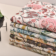 新中式古典印花仿亚麻沙发布料加厚棉麻抱枕布面料床头软包硬包布