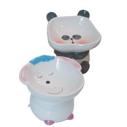 ZOO高脚陶瓷猫碗宠物碗斜口护颈卡通动物碗摆件陶瓷收纳盒