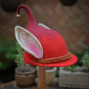 蘑菇梦原创手工羊毛毡帽子，成人儿童圣诞兔年兔子精灵帽女巫帽