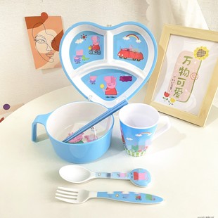 宝宝辅食碗把手碗儿童环保餐具套装分格餐盘孩子吃饭碗勺子杯子筷